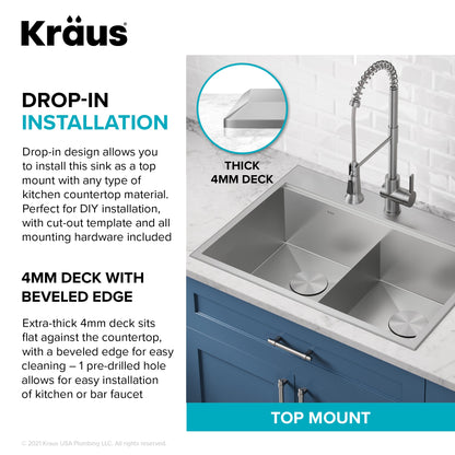 KRAUS Kore 30" Double Bowl Drop-In Workstation 16 Gauge Stainless Steel Kitchen Sink with Accessories - KWT302-30