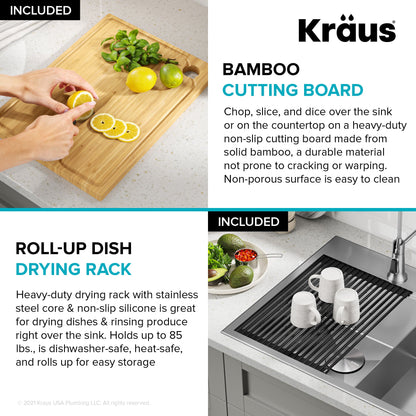 KRAUS Kore 30" Double Bowl Drop-In Workstation 16 Gauge Stainless Steel Kitchen Sink with Accessories - KWT302-30