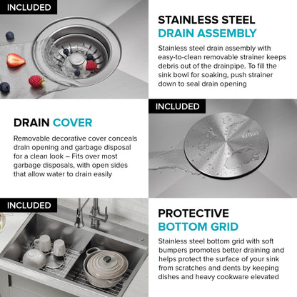 KRAUS Kore 30" Double Bowl Drop-In Workstation 16 Gauge Stainless Steel Kitchen Sink with Accessories - KWT302-30
