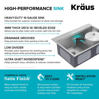 KRAUS Kore 30" Double Bowl Drop-In Workstation 16 Gauge Stainless Steel Kitchen Sink with Accessories - KWT302-30