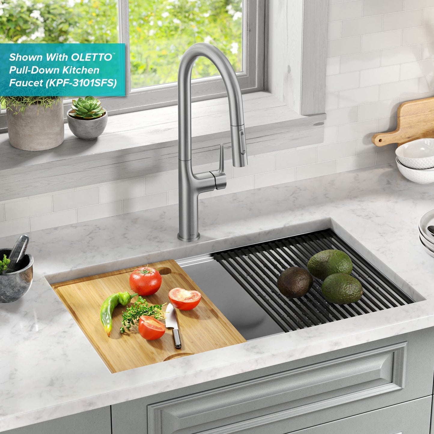 KRAUS Kore 30" Double Bowl Undermount Workstation 16 Gauge Stainless Steel Kitchen Sink with Accessories - KWU112-30
