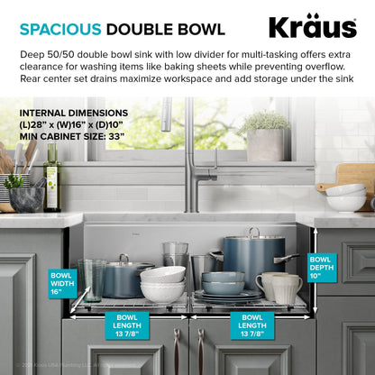 KRAUS Kore 30" Double Bowl Undermount Workstation 16 Gauge Stainless Steel Kitchen Sink with Accessories - KWU112-30