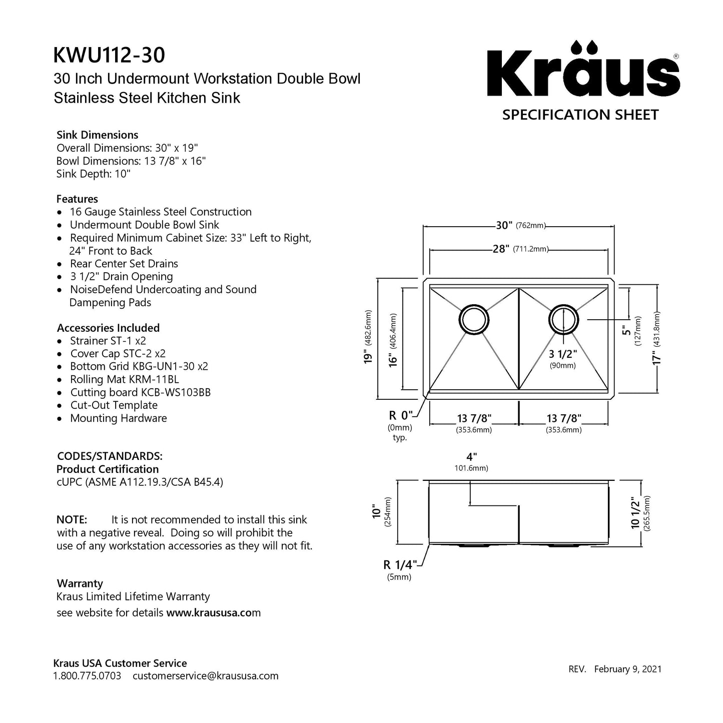 KRAUS Kore 30" Double Bowl Undermount Workstation 16 Gauge Stainless Steel Kitchen Sink with Accessories - KWU112-30