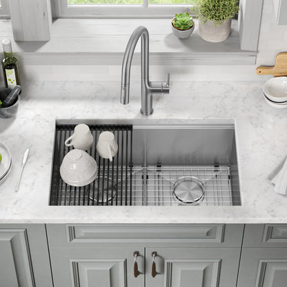 KRAUS Kore 30" Double Bowl Undermount Workstation 16 Gauge Stainless Steel Kitchen Sink with Accessories - KWU112-30