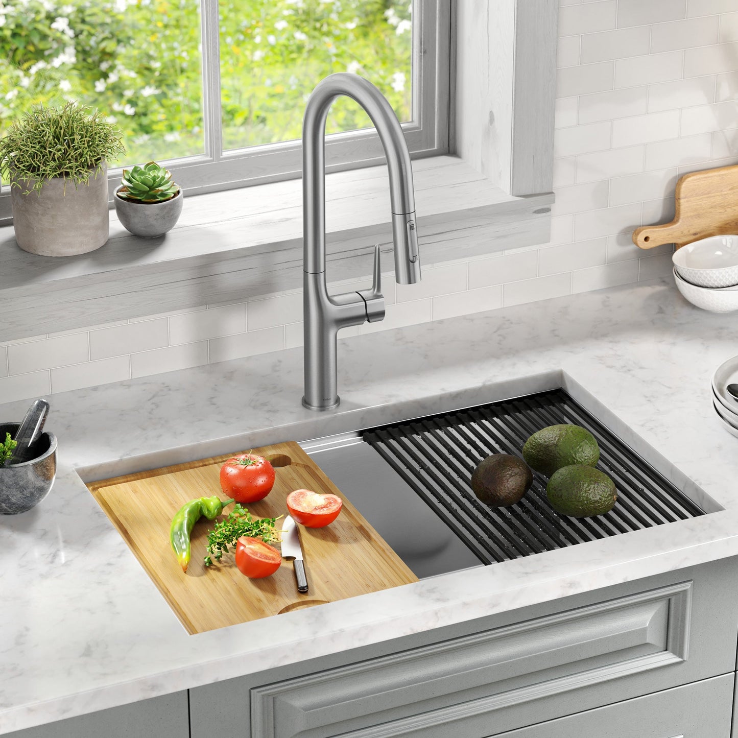 KRAUS Kore 30" Double Bowl Undermount Workstation 16 Gauge Stainless Steel Kitchen Sink with Accessories - KWU112-30