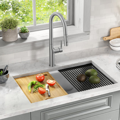 KRAUS Kore 30" Double Bowl Undermount Workstation 16 Gauge Stainless Steel Kitchen Sink with Accessories - KWU112-30