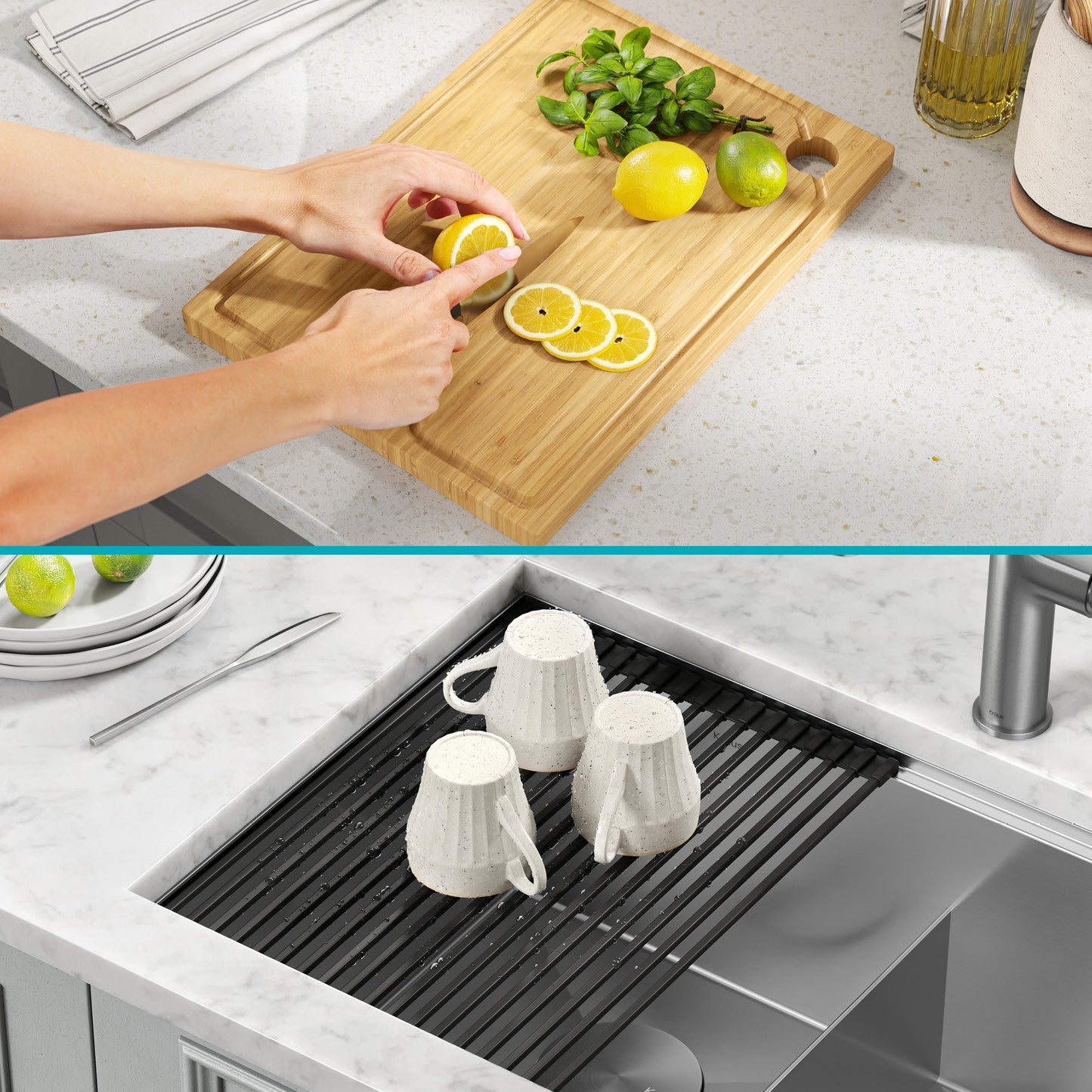 KRAUS Kore 30" Double Bowl Undermount Workstation 16 Gauge Stainless Steel Kitchen Sink with Accessories - KWU112-30