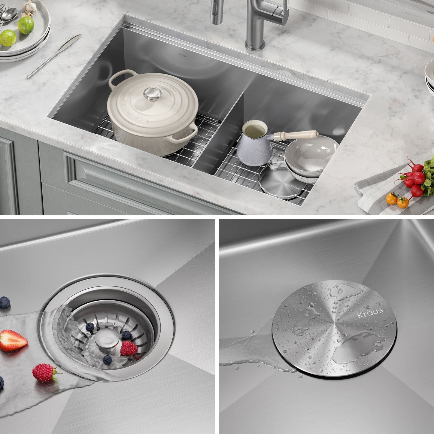 KRAUS Kore 30" Double Bowl Undermount Workstation 16 Gauge Stainless Steel Kitchen Sink with Accessories - KWU112-30