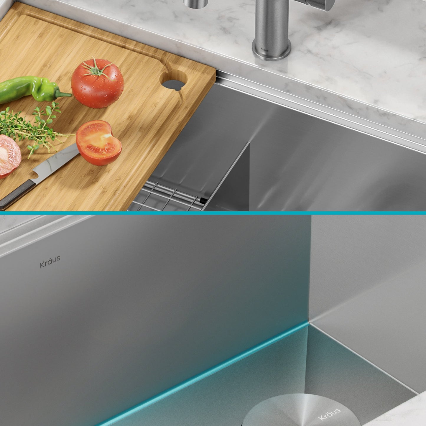 KRAUS Kore 30" Double Bowl Undermount Workstation 16 Gauge Stainless Steel Kitchen Sink with Accessories - KWU112-30