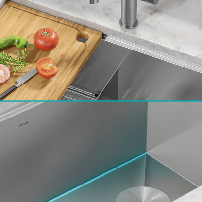 KRAUS Kore 30" Double Bowl Undermount Workstation 16 Gauge Stainless Steel Kitchen Sink with Accessories - KWU112-30