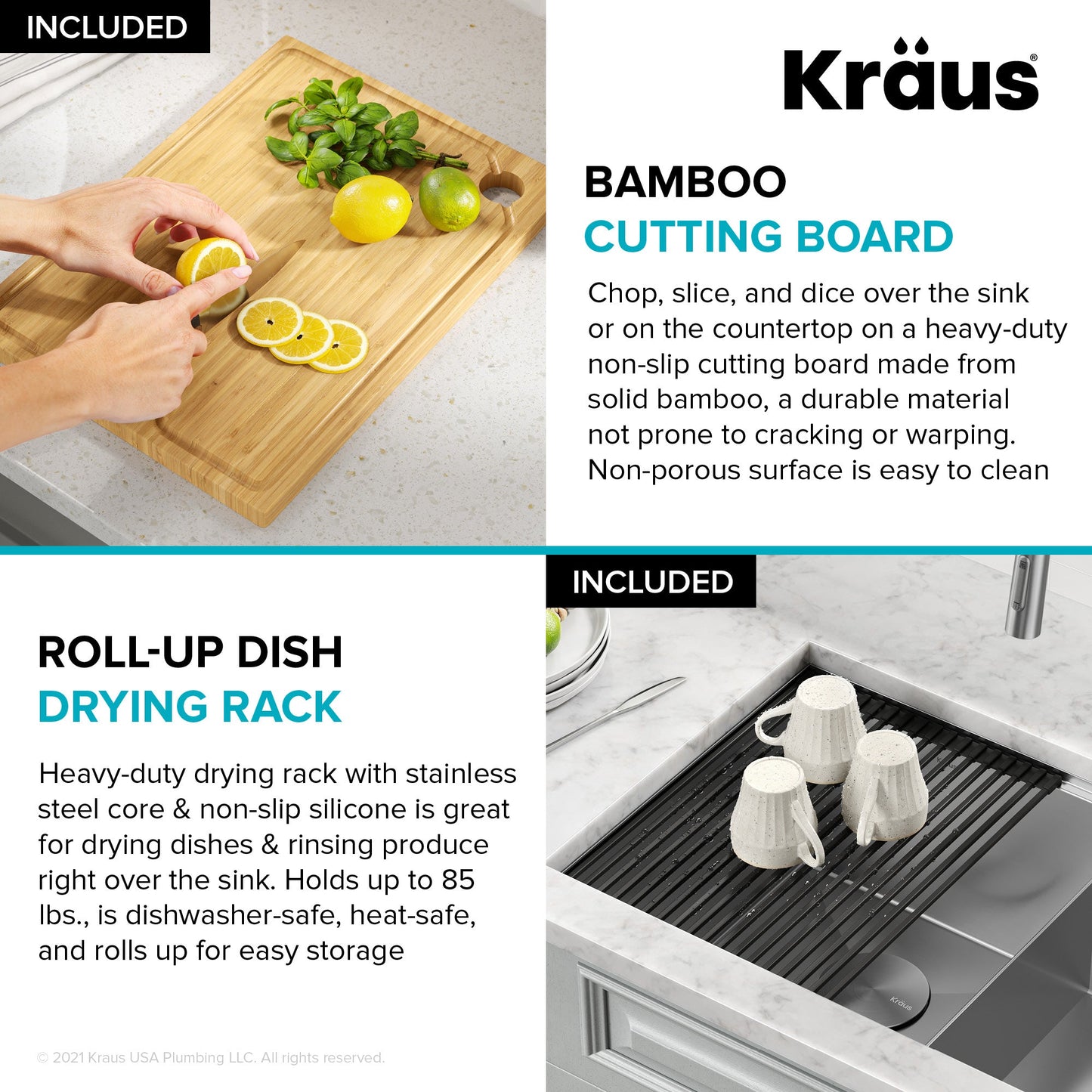 KRAUS Kore 30" Double Bowl Undermount Workstation 16 Gauge Stainless Steel Kitchen Sink with Accessories - KWU112-30
