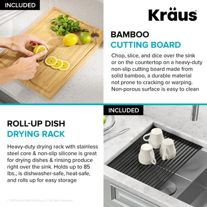 KRAUS Kore 30" Double Bowl Undermount Workstation 16 Gauge Stainless Steel Kitchen Sink with Accessories - KWU112-30