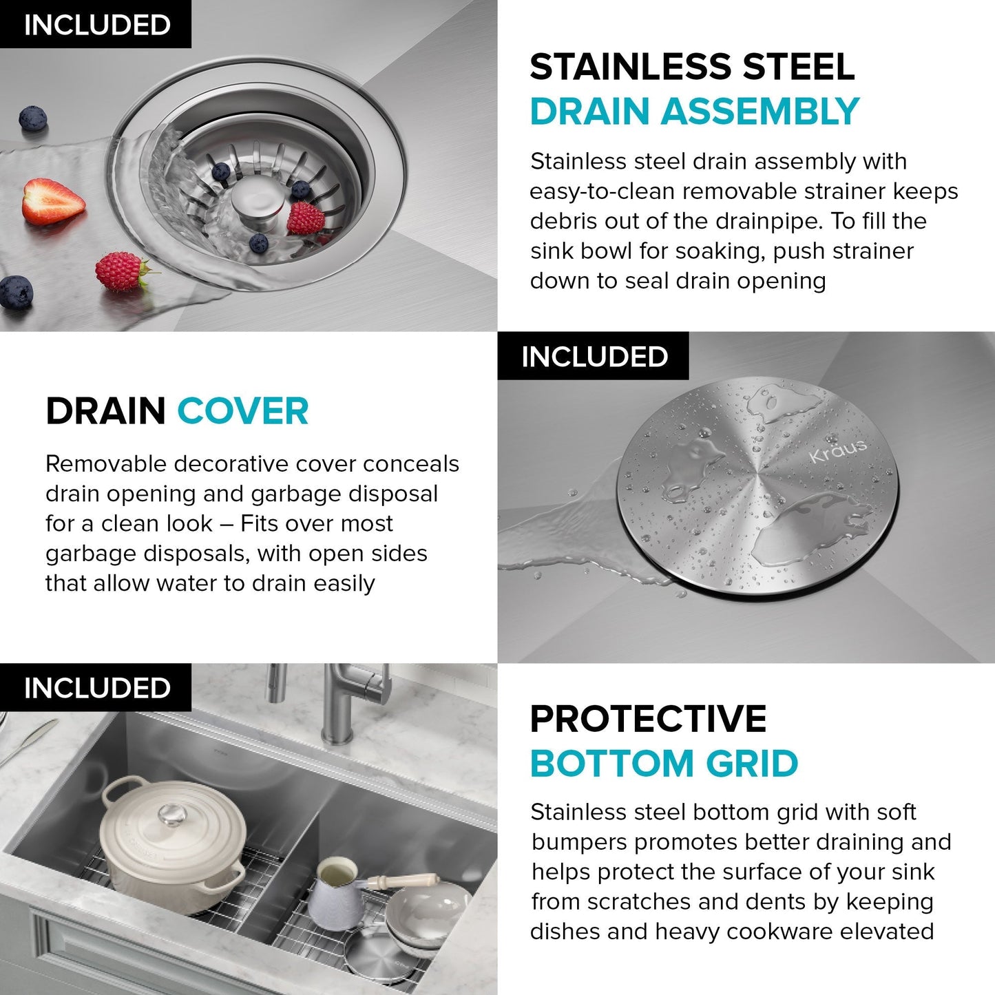 KRAUS Kore 30" Double Bowl Undermount Workstation 16 Gauge Stainless Steel Kitchen Sink with Accessories - KWU112-30