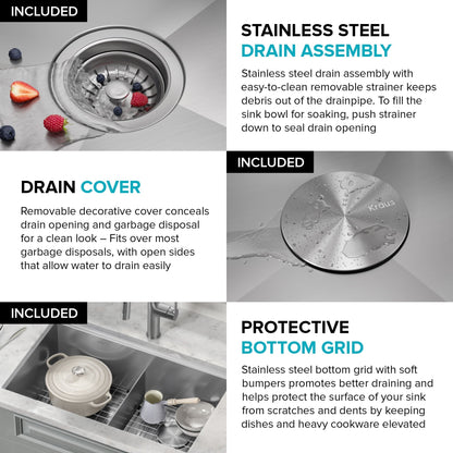KRAUS Kore 30" Double Bowl Undermount Workstation 16 Gauge Stainless Steel Kitchen Sink with Accessories - KWU112-30