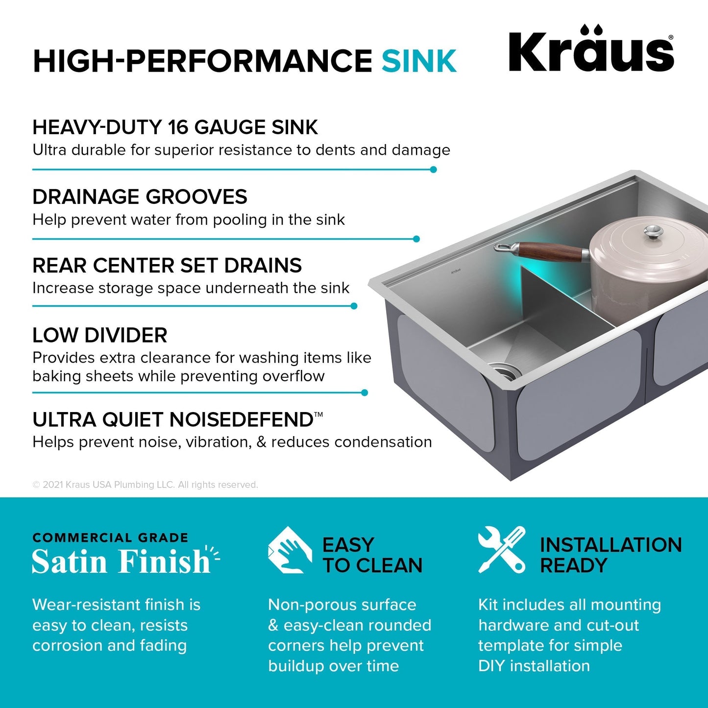 KRAUS Kore 30" Double Bowl Undermount Workstation 16 Gauge Stainless Steel Kitchen Sink with Accessories - KWU112-30