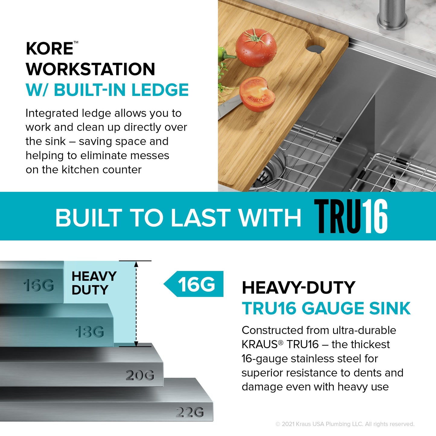 KRAUS Kore 30" Double Bowl Undermount Workstation 16 Gauge Stainless Steel Kitchen Sink with Accessories - KWU112-30