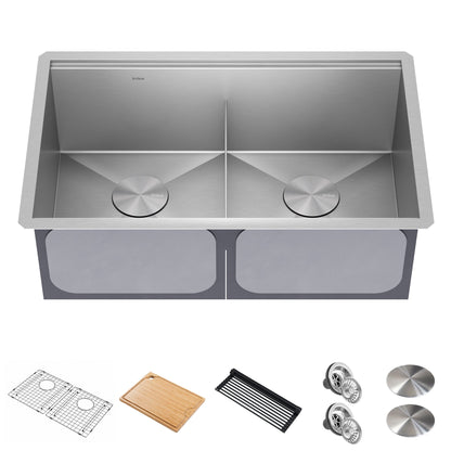 KRAUS Kore 30" Double Bowl Undermount Workstation 16 Gauge Stainless Steel Kitchen Sink with Accessories - KWU112-30
