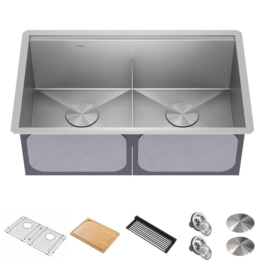 KRAUS Kore 30" Double Bowl Undermount Workstation 16 Gauge Stainless Steel Kitchen Sink with Accessories - KWU112-30