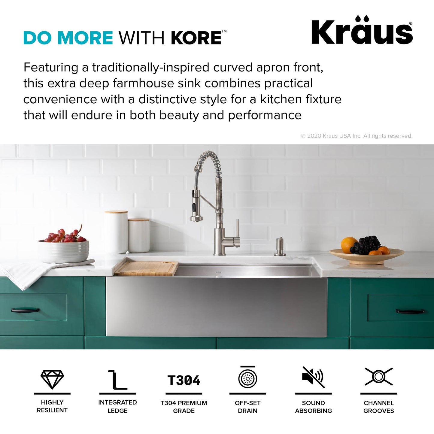 KRAUS Kore 33" 16 Gauge Farmhouse Workstation Kitchen Sink - KWF210-33