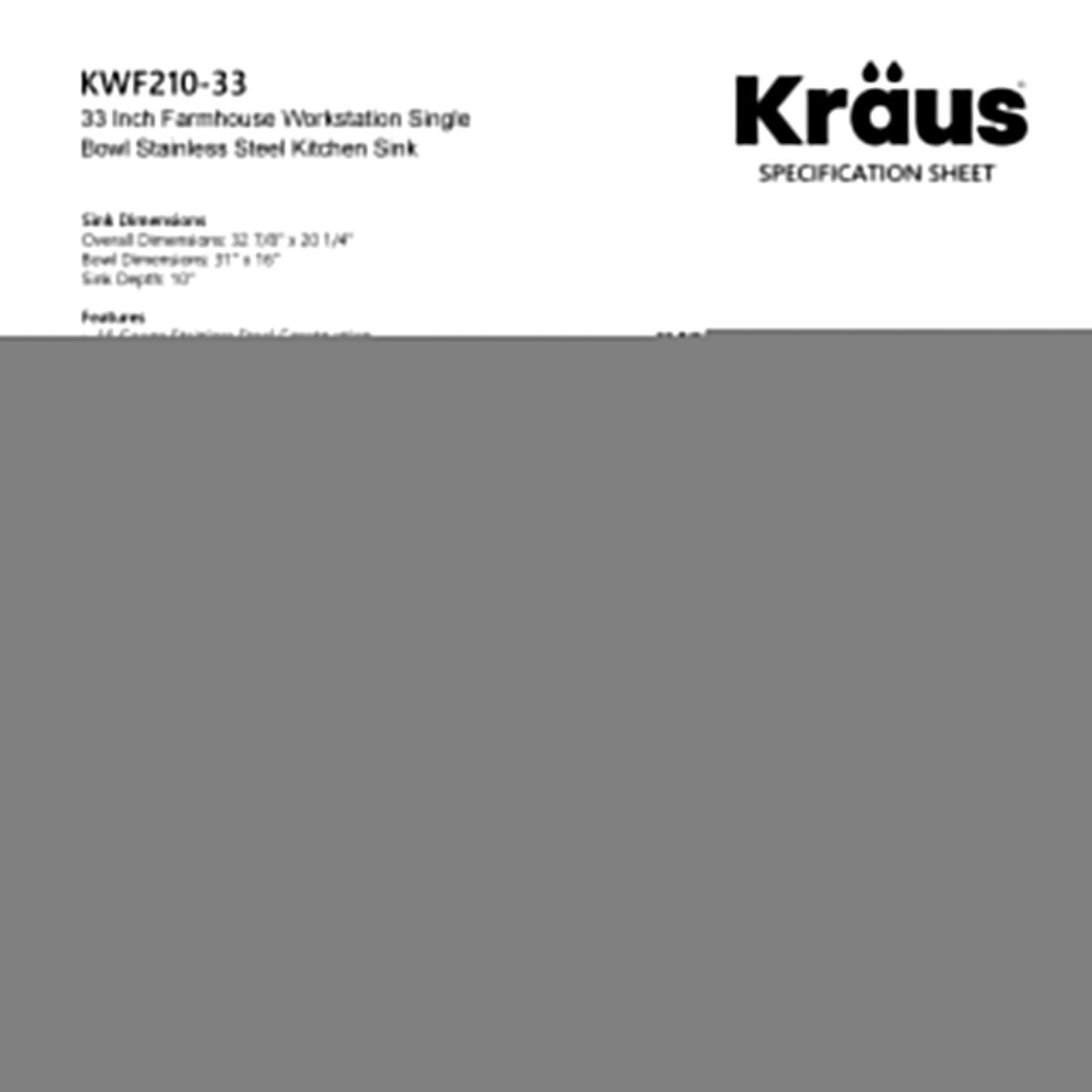 KRAUS Kore 33" 16 Gauge Farmhouse Workstation Kitchen Sink - KWF210-33