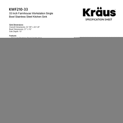 KRAUS Kore 33" 16 Gauge Farmhouse Workstation Kitchen Sink - KWF210-33