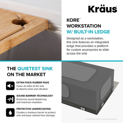 KRAUS Kore 33" 16 Gauge Farmhouse Workstation Kitchen Sink - KWF210-33