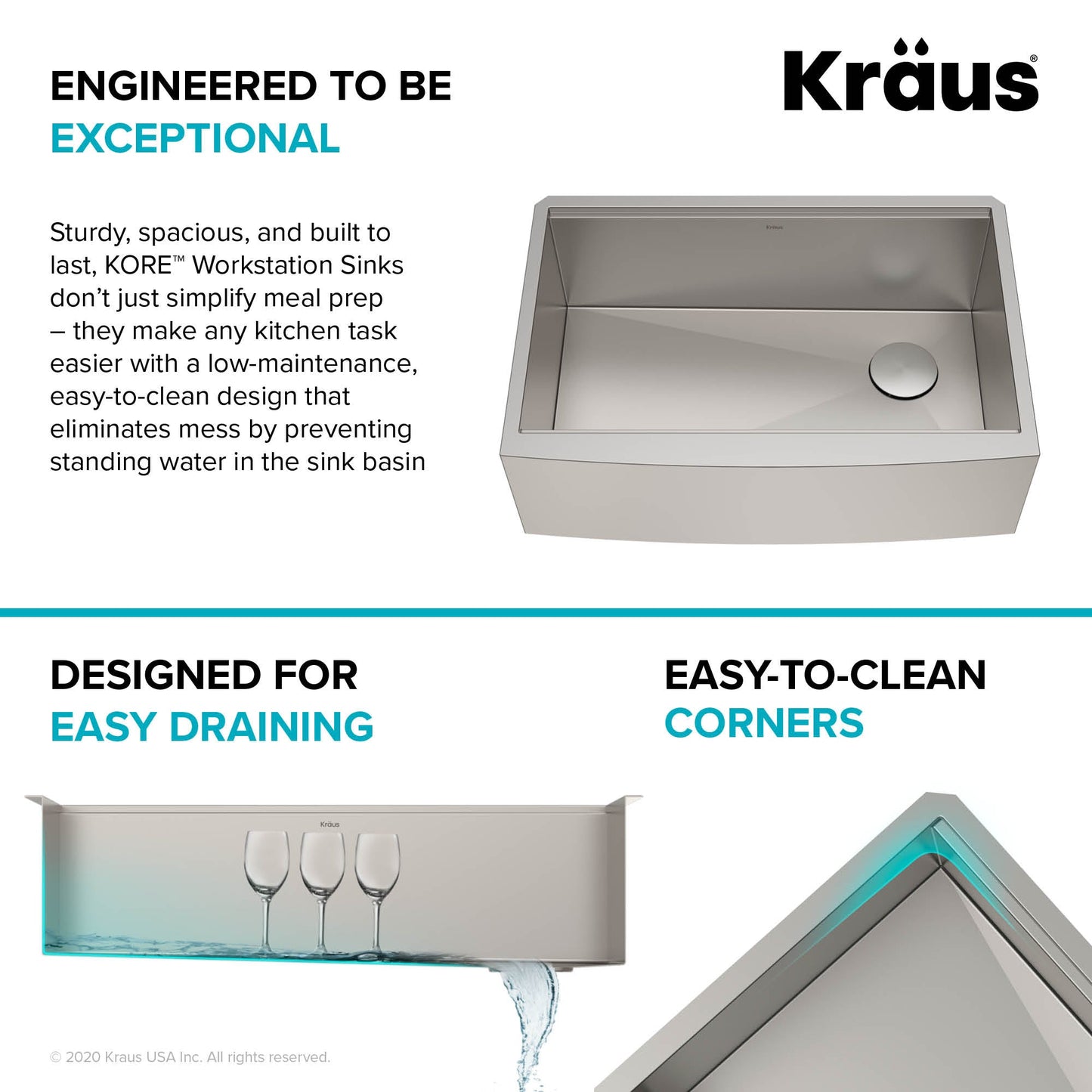 KRAUS Kore 33" 16 Gauge Farmhouse Workstation Kitchen Sink - KWF210-33
