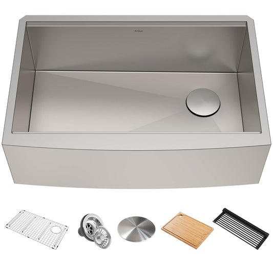 KRAUS Kore 33" 16 Gauge Farmhouse Workstation Kitchen Sink - KWF210-33