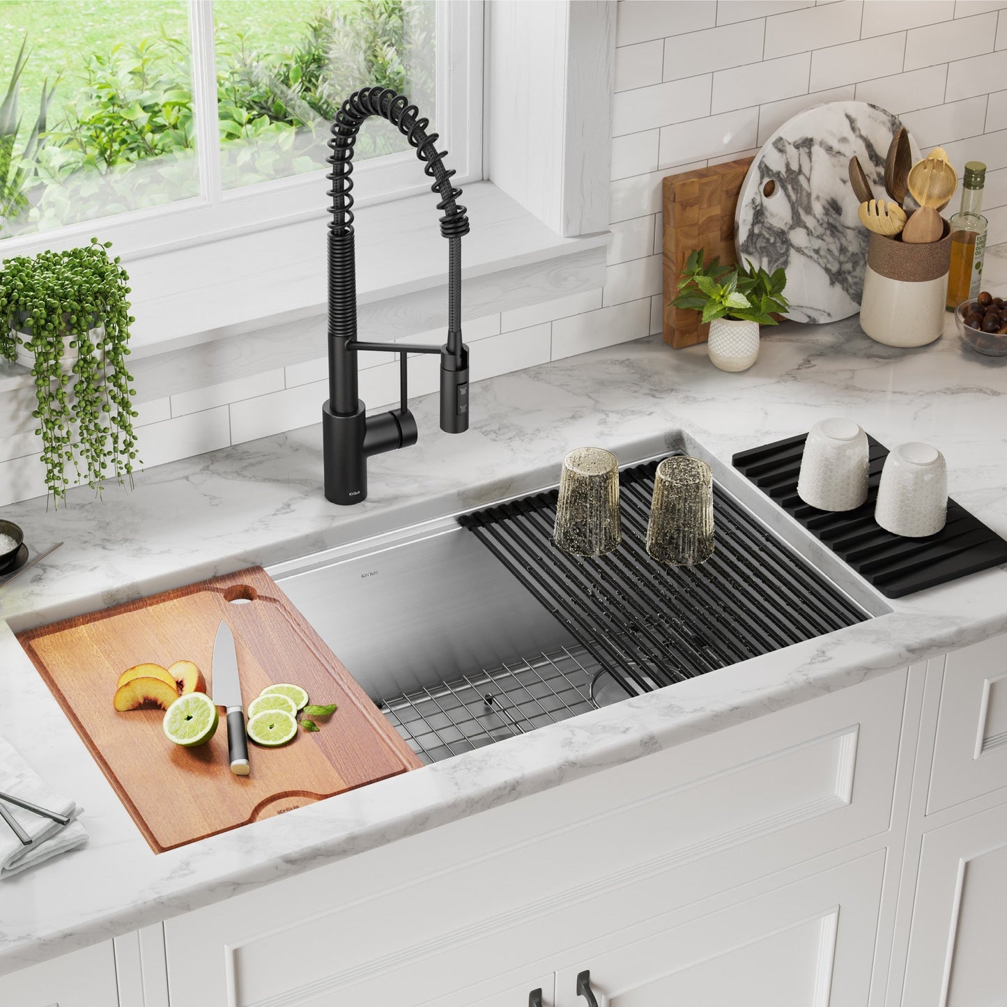 KRAUS Kore 36" Undermount Workstation 16 Gauge Stainless Steel Single Bowl Kitchen Sink with Accessories - KWU110-36