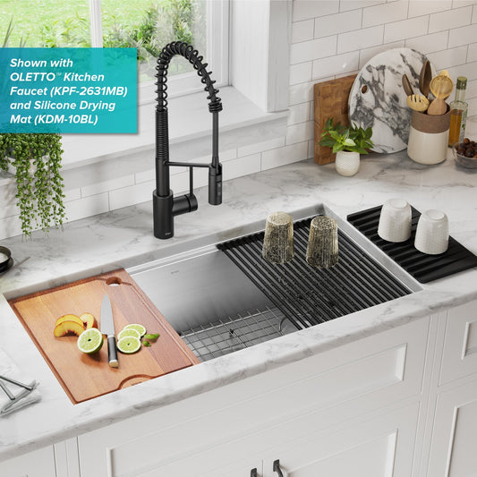 KRAUS Kore 36" Undermount Workstation 16 Gauge Stainless Steel Single Bowl Kitchen Sink with Accessories - KWU110-36