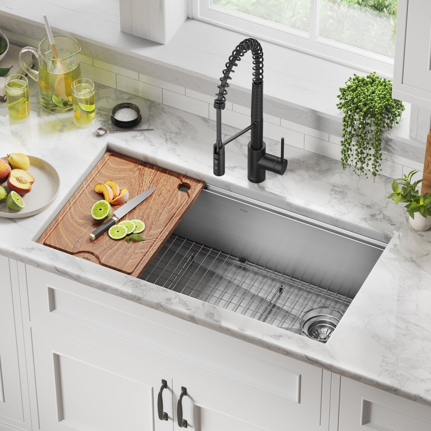KRAUS Kore 36" Undermount Workstation 16 Gauge Stainless Steel Single Bowl Kitchen Sink with Accessories - KWU110-36