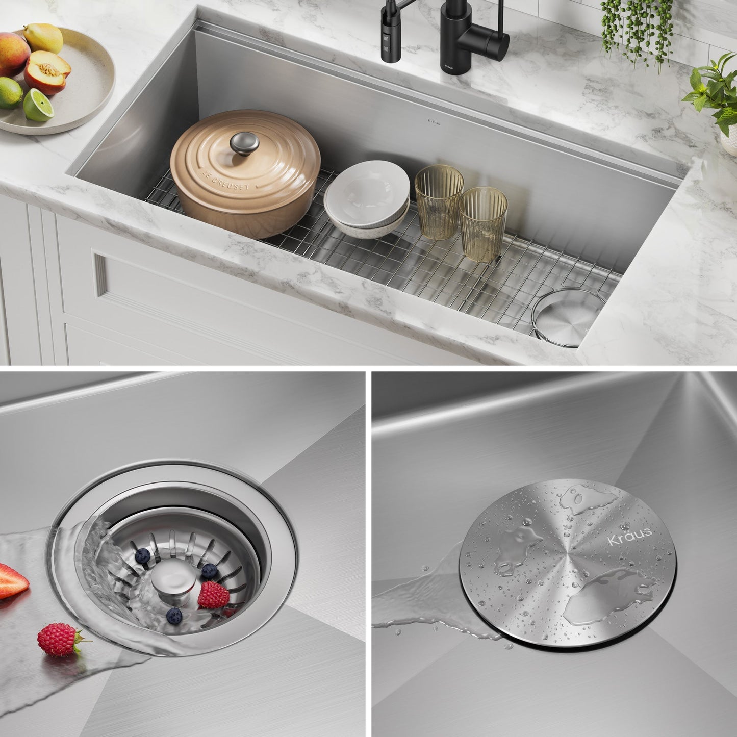 KRAUS Kore 36" Undermount Workstation 16 Gauge Stainless Steel Single Bowl Kitchen Sink with Accessories - KWU110-36