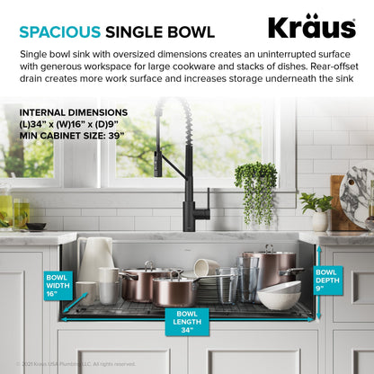 KRAUS Kore 36" Undermount Workstation 16 Gauge Stainless Steel Single Bowl Kitchen Sink with Accessories - KWU110-36