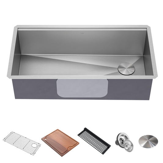 KRAUS Kore 36" Undermount Workstation 16 Gauge Stainless Steel Single Bowl Kitchen Sink with Accessories - KWU110-36