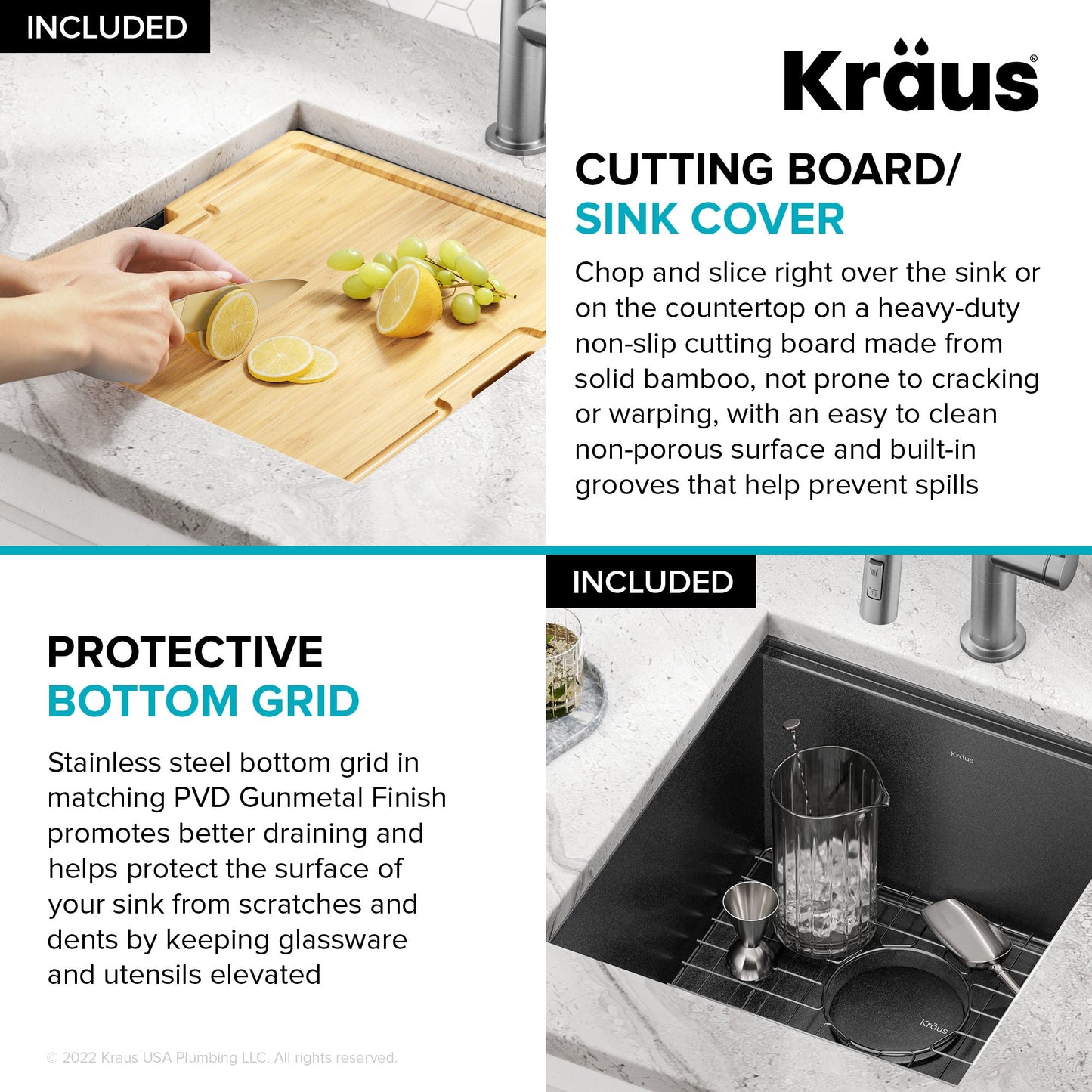 KRAUS Kore Workstation 17" Undermount 16 Gauge Bar or Prep Sink in PVD Gunmetal - KWU1101-17-PGM