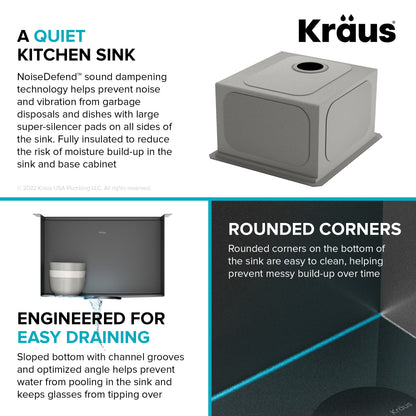 KRAUS Kore Workstation 17" Undermount 16 Gauge Bar or Prep Sink in PVD Gunmetal - KWU1101-17-PGM