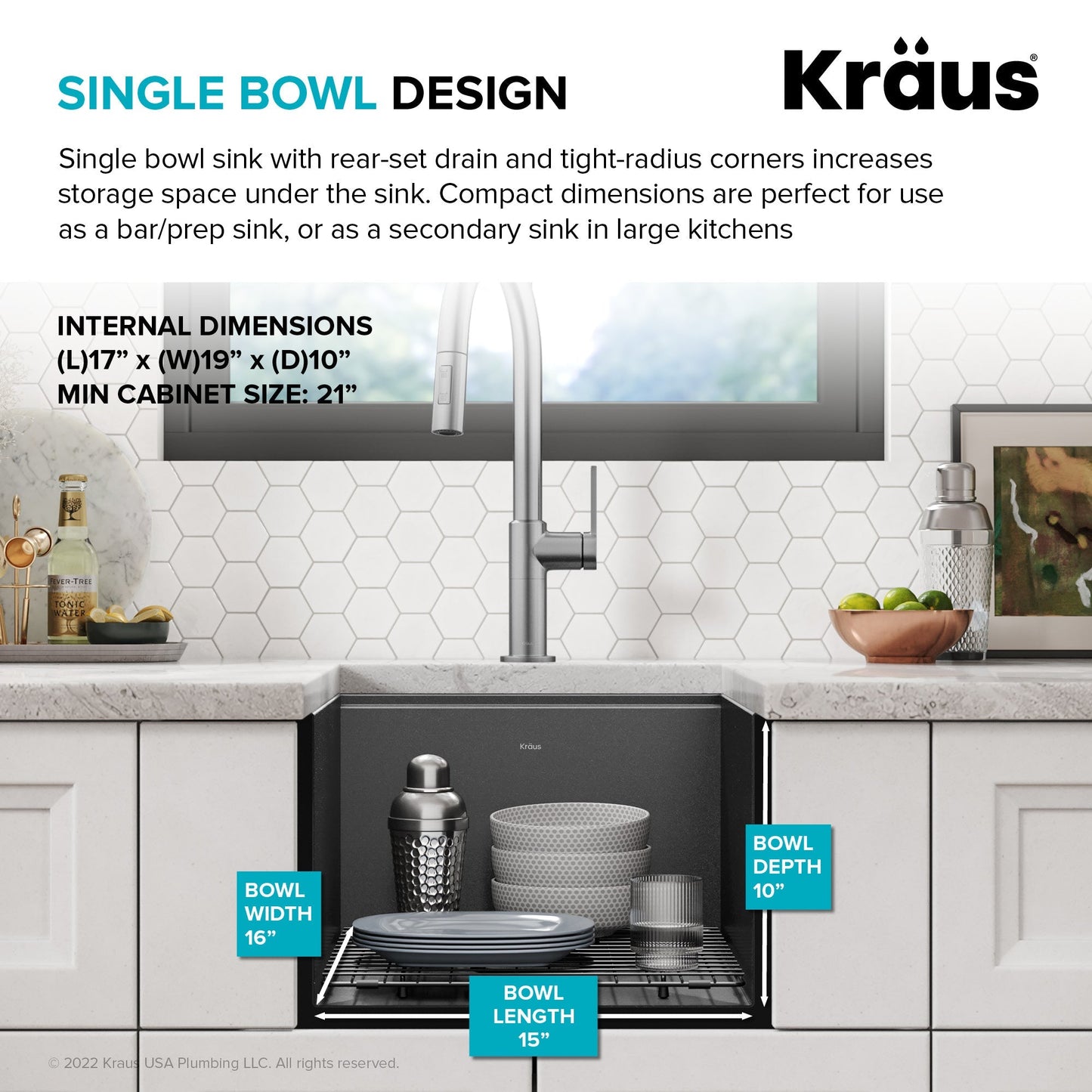 KRAUS Kore Workstation 17" Undermount 16 Gauge Bar or Prep Sink in PVD Gunmetal - KWU1101-17-PGM