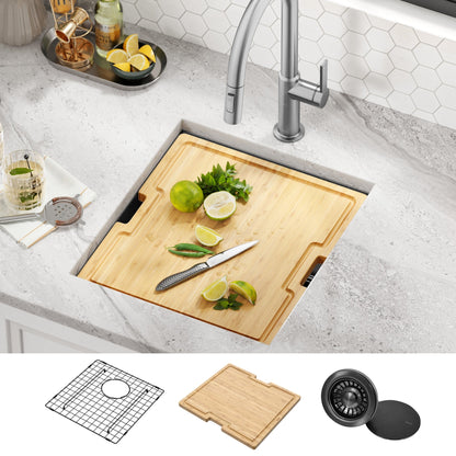KRAUS Kore Workstation 17" Undermount 16 Gauge Bar or Prep Sink in PVD Gunmetal - KWU1101-17-PGM