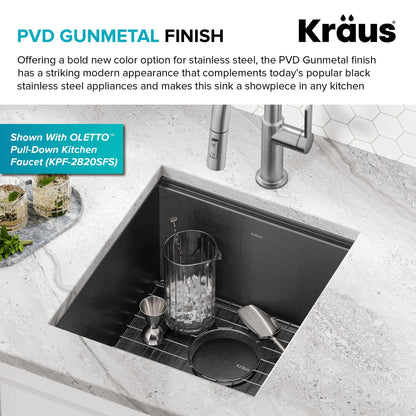 KRAUS Kore Workstation 17" Undermount 16 Gauge Bar or Prep Sink in PVD Gunmetal - KWU1101-17-PGM