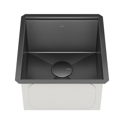 KRAUS Kore Workstation 17" Undermount 16 Gauge Bar or Prep Sink in PVD Gunmetal - KWU1101-17-PGM