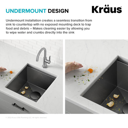 KRAUS Kore Workstation 17" Undermount 16 Gauge Bar or Prep Sink in PVD Gunmetal - KWU1101-17-PGM