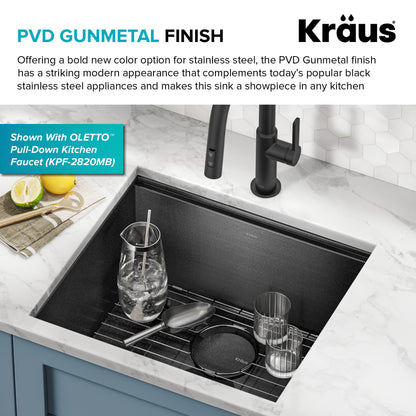 KRAUS Kore Workstation 21" Undermount 16 Gauge Bar or Kitchen Sink in PVD Gunmetal - KWU1101-21-PGM