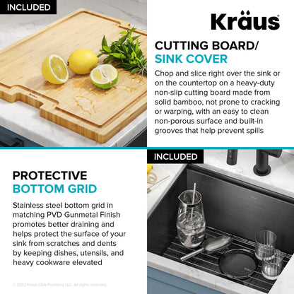 KRAUS Kore Workstation 21" Undermount 16 Gauge Bar or Kitchen Sink in PVD Gunmetal - KWU1101-21-PGM