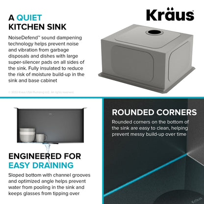 KRAUS Kore Workstation 21" Undermount 16 Gauge Bar or Kitchen Sink in PVD Gunmetal - KWU1101-21-PGM