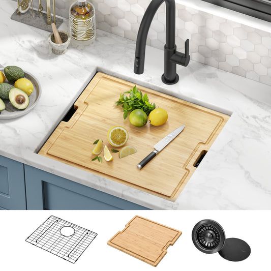 KRAUS Kore Workstation 21" Undermount 16 Gauge Bar or Kitchen Sink in PVD Gunmetal - KWU1101-21-PGM