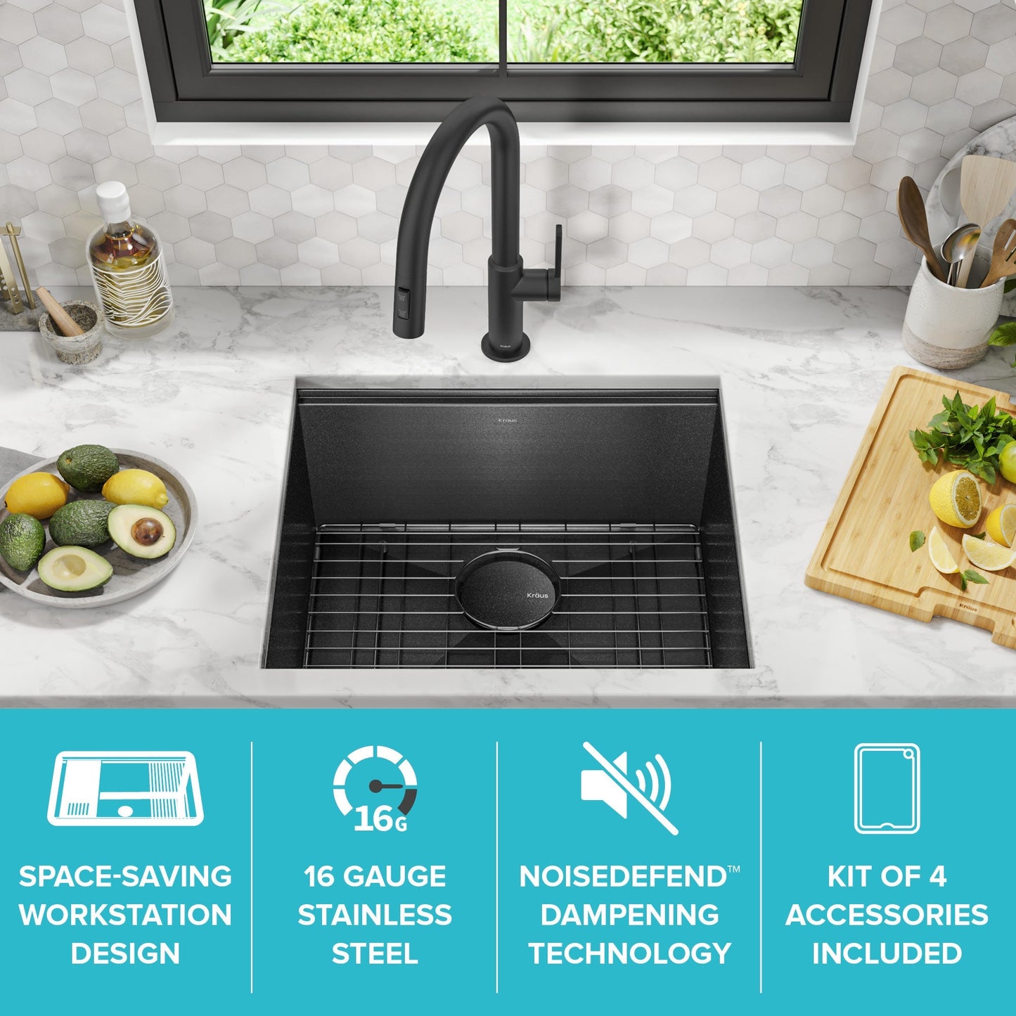 KRAUS Kore Workstation 21" Undermount 16 Gauge Bar or Kitchen Sink in PVD Gunmetal - KWU1101-21-PGM