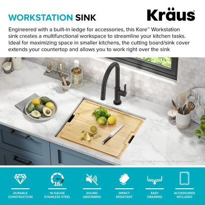 KRAUS Kore Workstation 21" Undermount 16 Gauge Bar or Kitchen Sink in PVD Gunmetal - KWU1101-21-PGM