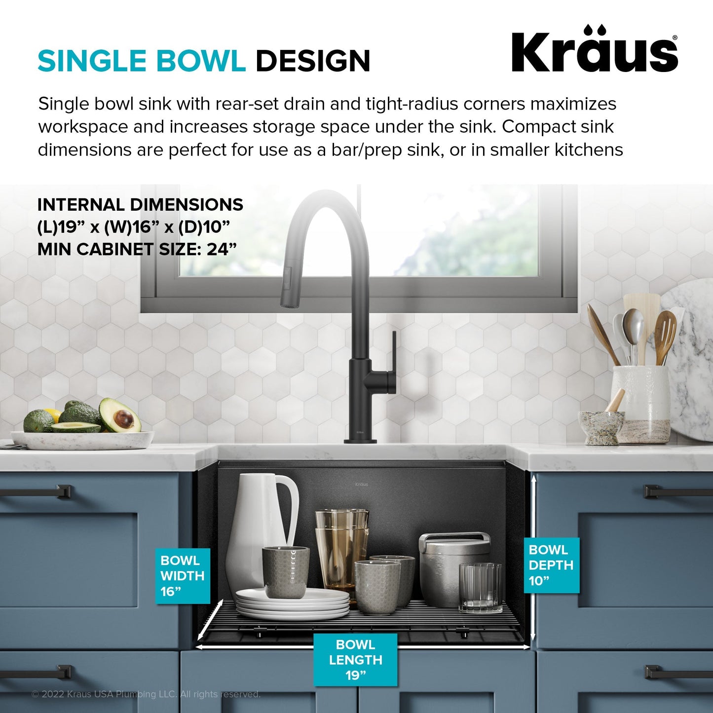 KRAUS Kore Workstation 21" Undermount 16 Gauge Bar or Kitchen Sink in PVD Gunmetal - KWU1101-21-PGM