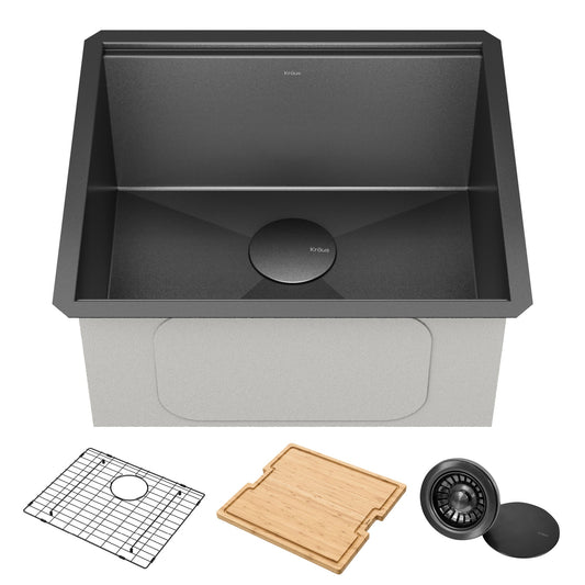 KRAUS Kore Workstation 21" Undermount 16 Gauge Bar or Kitchen Sink in PVD Gunmetal - KWU1101-21-PGM