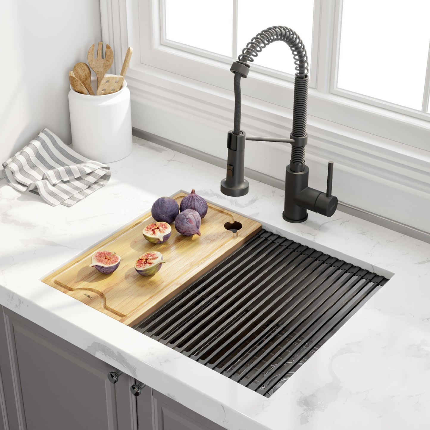 KRAUS Kore Workstation 23" Undermount 16 Gauge Single Bowl Stainless Steel Kitchen Sink with Accessories - KWU111-23